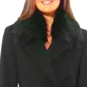 Bebe  Wool Black Faux Fur Trim Black Midi Coat - like new condition